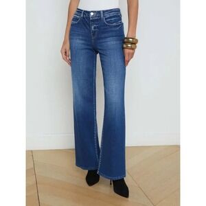 L'Agence Jeans Alicent High Rise Wide Leg Desoto Wash Cotton 33 x 25 Ankle